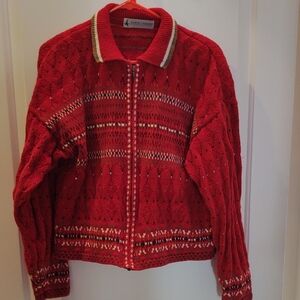 Marsh Landing Red and White Knit Sweater